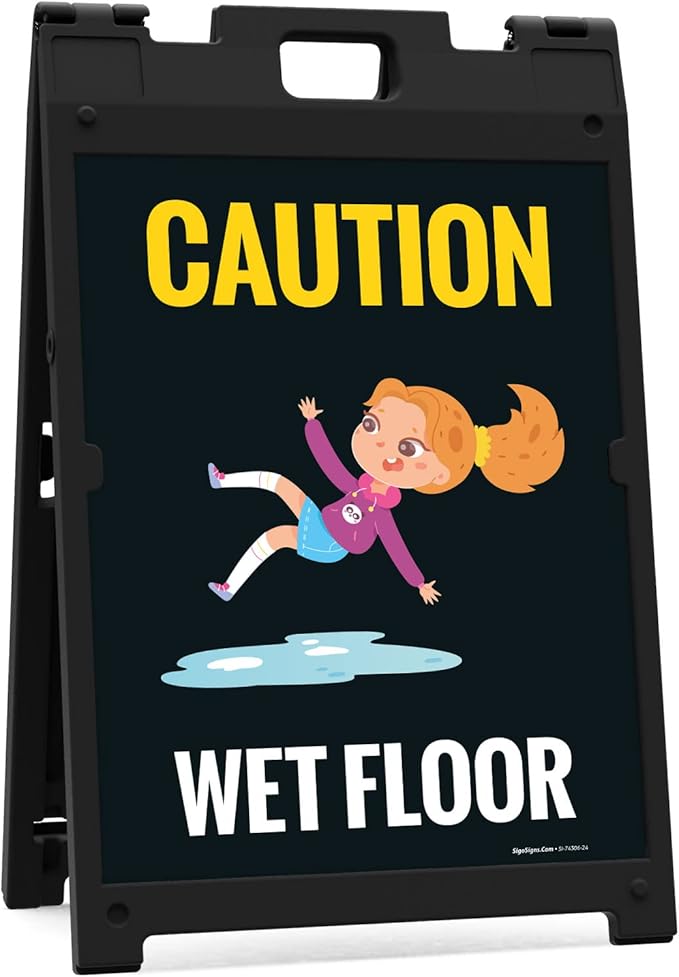 Caution Wet Floor with Graphic Sidewalk Sign Kit, 18x24 Inches, with A Frame Stand, Made in USA