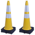 OrangeStar 4-Pack 28" Traffic Cones, Yellow Safety Cones with Reflective Collars, Heavy Duty Base for Construction, Parking Lot, Road Work, Flexible PVC, Indoor & Outdoor Use