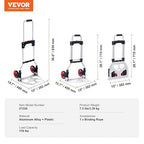 VEVOR Folding Hand Truck, 80 kg Load Capacity, Aluminum Portable Cart, Convertible Hand Truck and Dolly with Telescoping Handle and Rubber Wheels, Ultra Lightweight Super Strong for Moving Warehouse