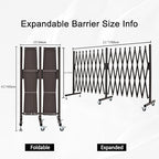GYMTIME Expandable Metal Barricade, Safety Barrier with Casters, Flexible Mobile Gate, 23 Feet, Brown, Adjustable Temporary Fence for Garden Indoor