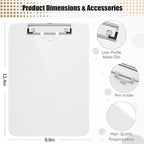 Hongri Plastic Clipboard with Pen Holder, White 8.5x11 Letter Size Clip Board for Classroom, Office, Students, Nurses and Women, Low Profile Clip, Size 12.5 x 9 in(Pack of 2)