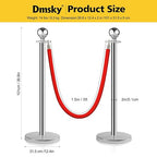 Stainless Steel Stanchion Post Queue,5 ft Red Velvet Rope Red Carpet Ropes and Poles Crowd Control Barriers,Sand Injection Hollow Base and Velvet Ropes Set for Party Supplies (4 Pieces, Silver)