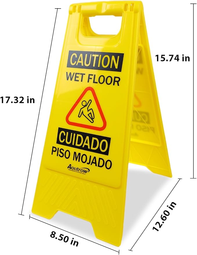 Caution Wet Floor Sign, （L:17.12in W:8.38in H:0.94in）2-Sided Foldable Safety Sign for Commercial Use, A Frame Caution Sign Bilingual Warning Signs, Yellow (yellow 2pack)