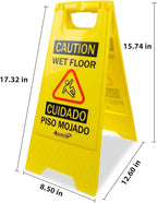 Caution Wet Floor Sign, （L:17.12in W:8.38in H:0.94in）2-Sided Foldable Safety Sign for Commercial Use, A Frame Caution Sign Bilingual Warning Signs, Yellow (yellow 2pack)