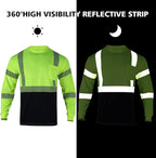 FONIRRA Safety Shirts for Men High Visibility Reflective ANSI Class 2 Hi Vis Construction Work T Shirts Long Sleeve