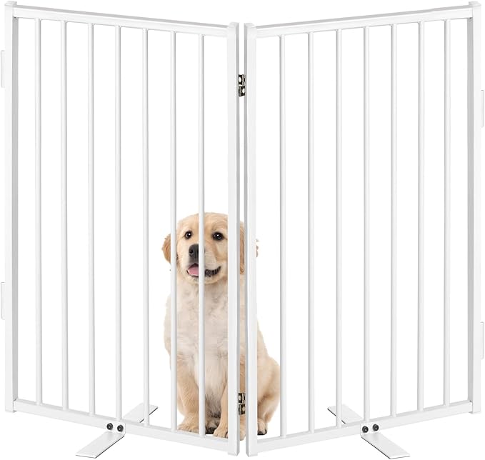 Metal Freestanding Dog Gates with Door for Outdoor Indoor,40'' Extra Wide 36'' Tall Free Standing Dog Gate for Doorways,Large Openings,Deck,Yard,Porch,Foldable Safety Pet Fence(White,2 Panels)