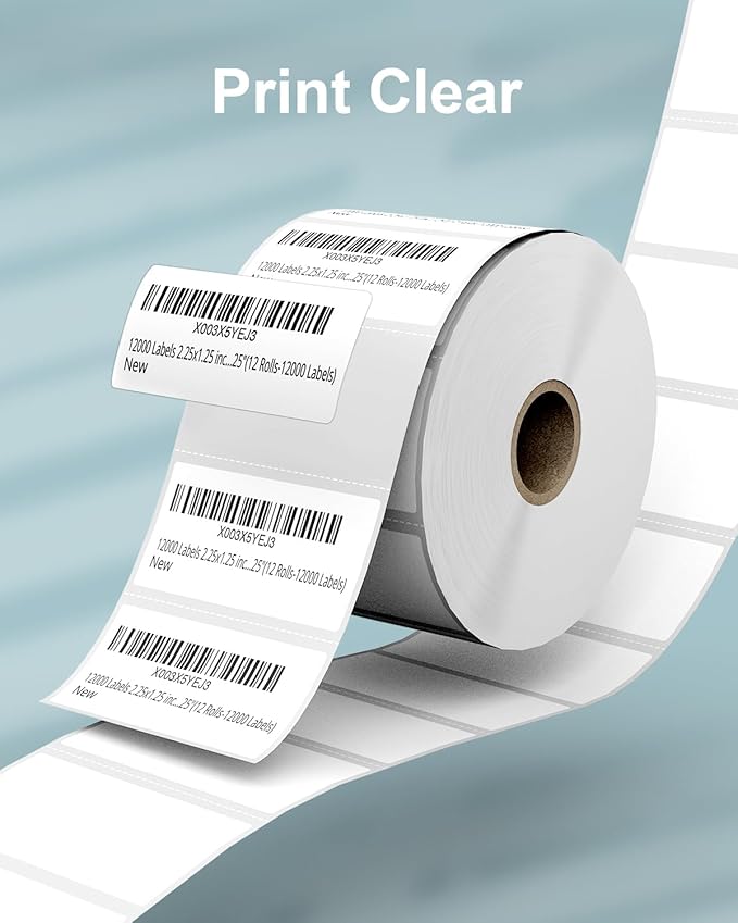 2.25" x 1.25" 3-Proof White Direct Thermal Labels for Zebra ZD410 ZD411 LP2824 ZD421 ZD420 GK420D, 12 Rolls 12000 Pcs 2-1/4x1-1/4 Barcode Return Address Labels Used with Rollo MUNBYN