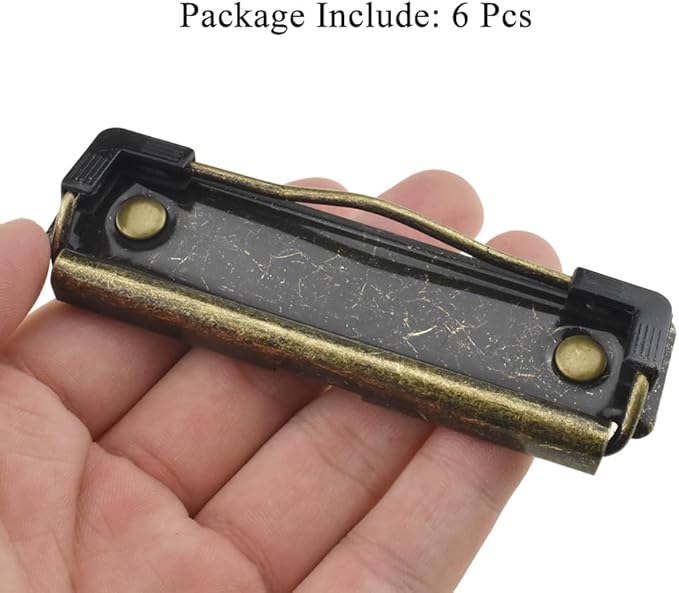 HAHIYO 3.94 Inches Vintage Bronze Metal Mountable Clipboard Clips - 6 Pack, Durable Spring Loaded Clip with Rubber Grips and Rivets Document File Wood Plastic Clip Board for Office School Home