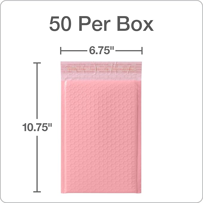 Quality Park Bubble Mailers, 6 x 9, Pink Poly Mailers, Padded Envelopes, Shipping Bags, Water Resistant, Self Seal, 50 Per Box (QUA85907)