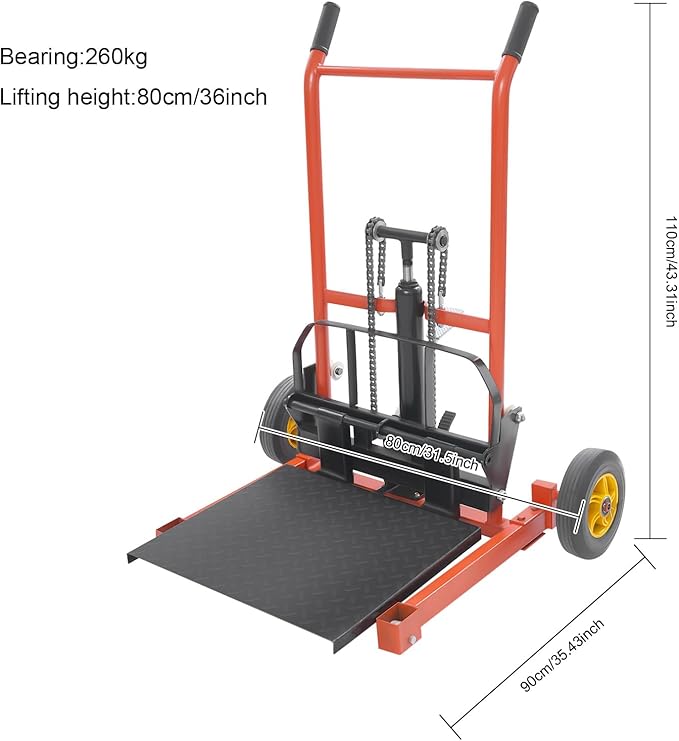 Hydraulic Material Lift Winch Stacker, 577 LBS Capacity Manual Forklift Pallet Stacker with Removable Lifting Plate for Warehouse, Workshop, Factory, Dock, Retail