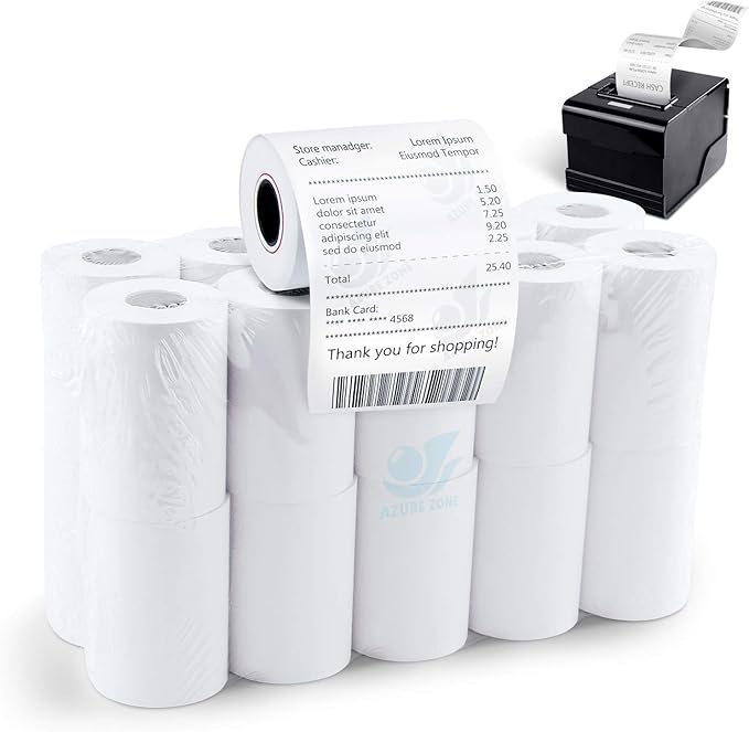 Azure Zone, Thermal Paper Rolls 2-1/4 X 50ft, 50 Rolls, Fits Most POS Machines and Cash Registers, Great for Businesses and Sales