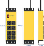 CCCEI 2PCS Heavy Duty Power Strip Surge Protector 20 AMP, 8 Outlets 12 Gauge Shop Garage Metal Multiple Outlets, 15 FT Extension Cord 5-15P Adapter High Amp 6-20R T-Slot 20a for Appliance Yellow.