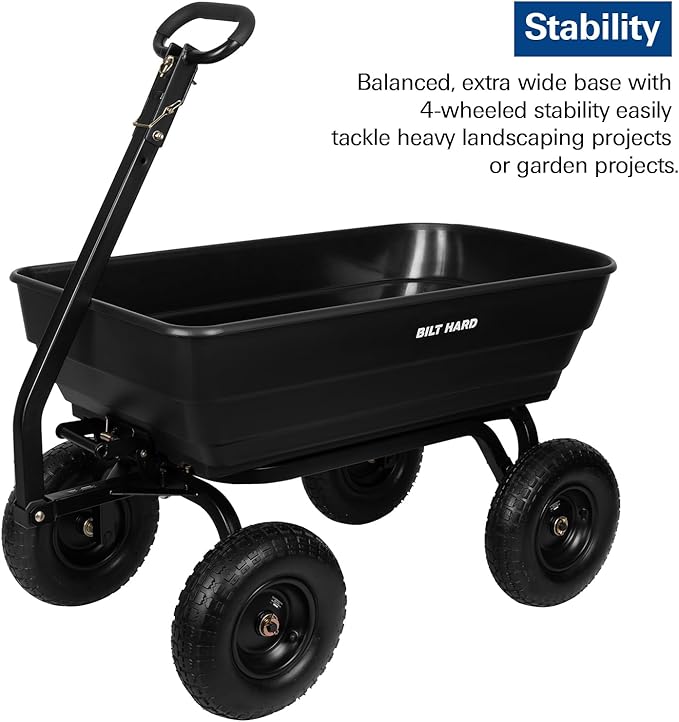 BILT HARD 1200 lbs 7 Cu Ft Poly Garden Dump Cart with 2-in-1 Convertible Handle, Quick Release, Dump Wagon Heavy Duty for Yard, Outdoor