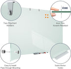 TSJ OFFICE Glass Dry-Erase Board - 48 x 30 Inches Wall Mounted Magnetic Whiteboard, Large Frameless Glass White Board for Office, Home & School