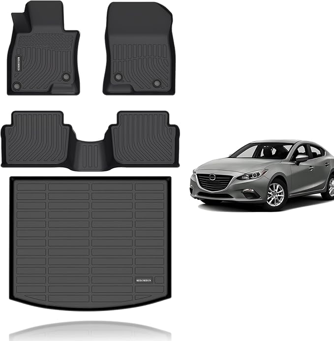 KELCSEECS® Floor Mats & Cargo Liner Custom for 2014-2018 Mazda 3(Only Fits Hatchback),All Weather Protection TPE Floor Liners Front & Rear Row Full Set Accessories Black