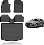 KELCSEECS® Floor Mats & Cargo Liner Custom for 2014-2018 Mazda 3(Only Fits Hatchback),All Weather Protection TPE Floor Liners Front & Rear Row Full Set Accessories Black