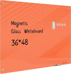 Magnetic Glass Whiteboard - Glass Dry Erase Board 48"x36" Large Frameless Glass Board for Walls Office School and Home, Orange