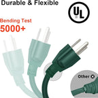 Outdoor Extension Cord Waterproof 50 FT, Green 14/3 SJTW Heavy Duty, Flexible 100% Copper 3 Prong Extension Cord for Lawn, Garage,UL Listed