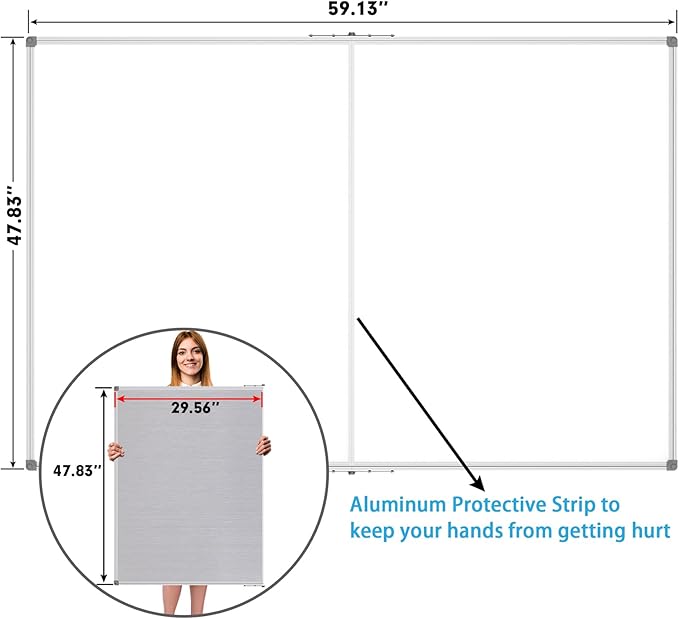 JILoffice Large Foldable White Board 60 x 48 Inches, Dry Erase Magnetic White Board, Silver Aluminum Frame with 2 Detachable Marker Tray Wall Mounted Board for Office Home and School