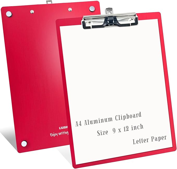 Aluminum Magnetic Clipboard A4 Metal Strong Fixed Magnet Message Clip Board Stainless Hangable w/Pen Holder Letter 9" x 12.6" for School Office Forklift Factory Workshops Garage Wharf Supplies (Red)