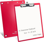 Aluminum Magnetic Clipboard A4 Metal Strong Fixed Magnet Message Clip Board Stainless Hangable w/Pen Holder Letter 9" x 12.6" for School Office Forklift Factory Workshops Garage Wharf Supplies (Red)