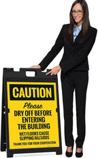 Caution Please Dry Off Wet Floor Sidewalk Sign Kit, 18x24 Inches, With A Frame Stand, Made in USA