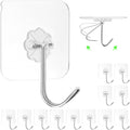 ZESLMG Heavy Duty Sticky Wall Hooks for Hanging, 12 Pack Self Adhesive Hooks 44lb Clear, Removable Large Shower Hook No Damage for Towel Key Coat Picture Wreath Outdoor Bathroom Kitchen, Waterproof