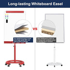 TSJ OFFICE Mobile Whiteboard Magnetic - 40 x 26 Inches Dry Erase Board on Wheel with Stand Flipchart Easel Height Adjustable,Red