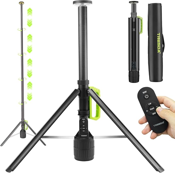 Camping Light with Stand, 8.4 FT Rechargeable Work Light, 6000mAh 3000/4000/6500K Dimmable Portable LED Work Light 3000LM for Outdoor,Sports, Emergency, Gift(Remote and Carrying Bag Included)