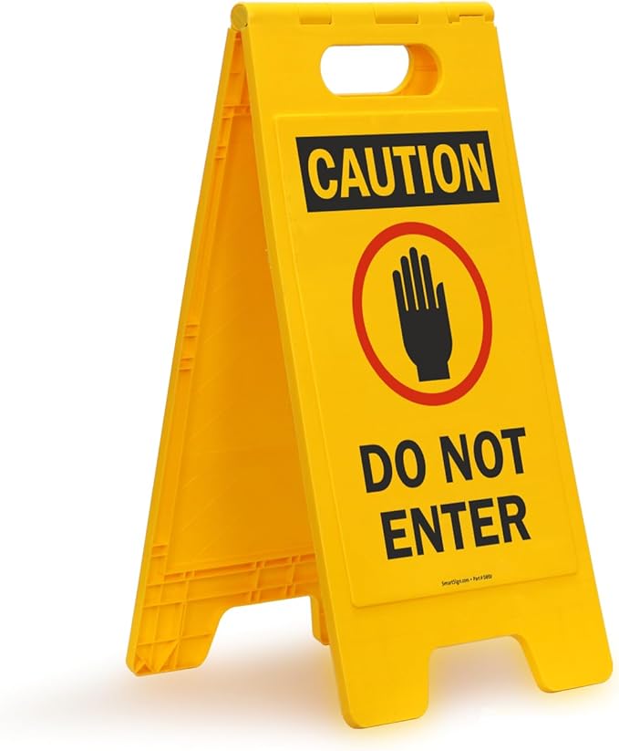 SmartSign Folding Floor Sign, Legend "Do Not Enter" with Graphic, 25" high x 12" wide, Black/Red on Yellow
