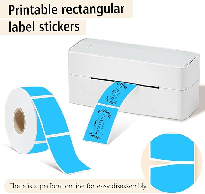 1x2 Inch Thermal Labels,500PCS Rectangle Stickers,Waterproof Removable Blank Stickers for Address,Jars,Freezer Containers & Pantry Organization,Sky Blue