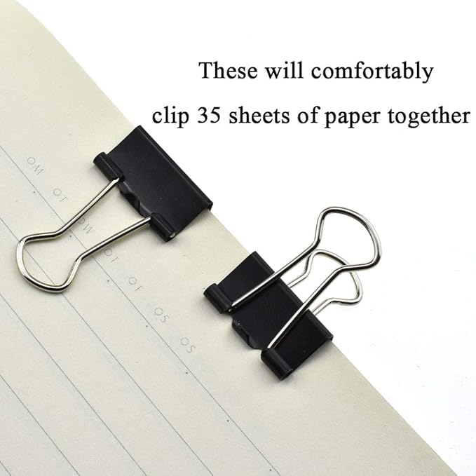 HAHIYO Binder Clips Paper Clamps Spring Steel Sturdy Small 0.75 inches Width 0.28 Inch Capacity No Sharp Edges Heavy Duty Tight Grip Reusable Black Metal Bright Finish for Home Office School 30 Pack