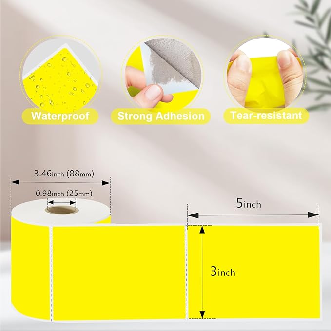 300per Roll 3 X 5 Inch Printable Rectangle Color Coding Labels, Adhesive Color Coding Stickers for Bar-Codes, Address, Small Business Labeling, Inventory, Yellow
