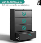 4 Drawer Lateral File Cabinet, Metal Filing Cabinets for Home Office, Steel Storage Wide File Cabinet for Letter/Legal/F4/A4 Size with Hanging Bars, Assembly Required (Black)
