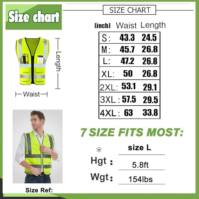 YOWESHOP High Reflective Visibility Safety Vest with Pockets and Zipper Custom Your Logo Safety Workwear