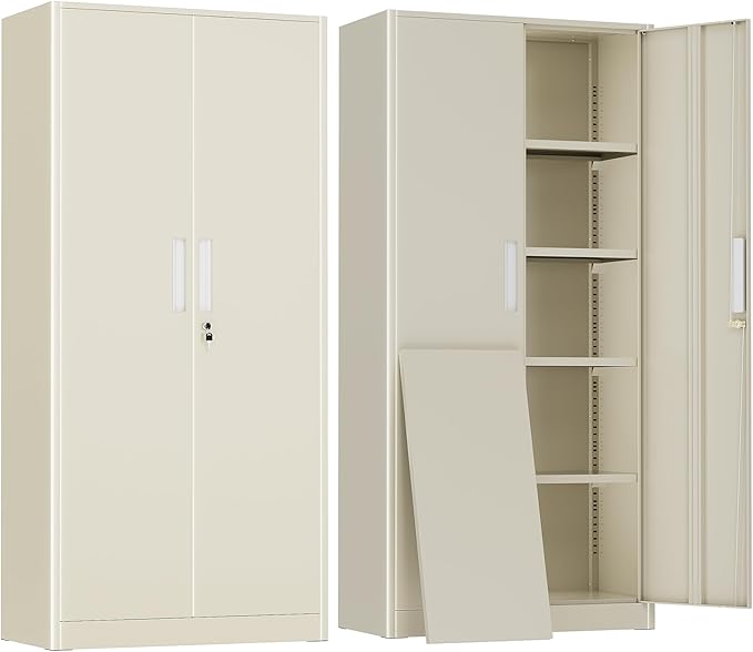 Greenvelly Metal Garage Storage Cabinet with 2 Doors and 4 Adjustable Shelves, 72”H Steel Lockable Storage Cabinet,Tall Metal Cabinet Locking File Cabinet for Office,Home, Garage, Gym, School