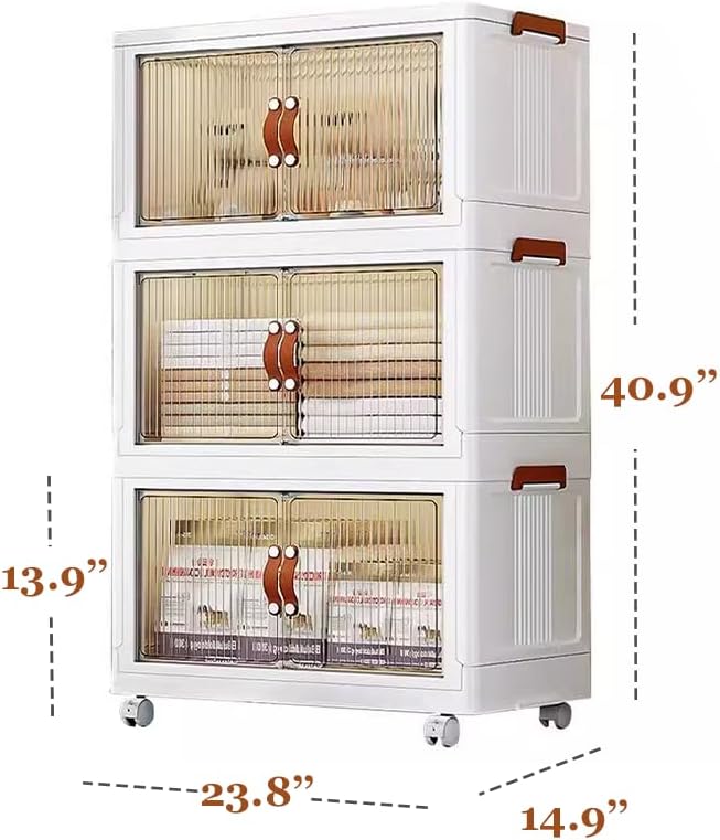 4 Tier Plastic Stackable Storage Bins and Boxes Organizer, Foldable Containers, Stackable Closet Organizers, Collapsible Boxes, White (3 Tier, 23.6″)