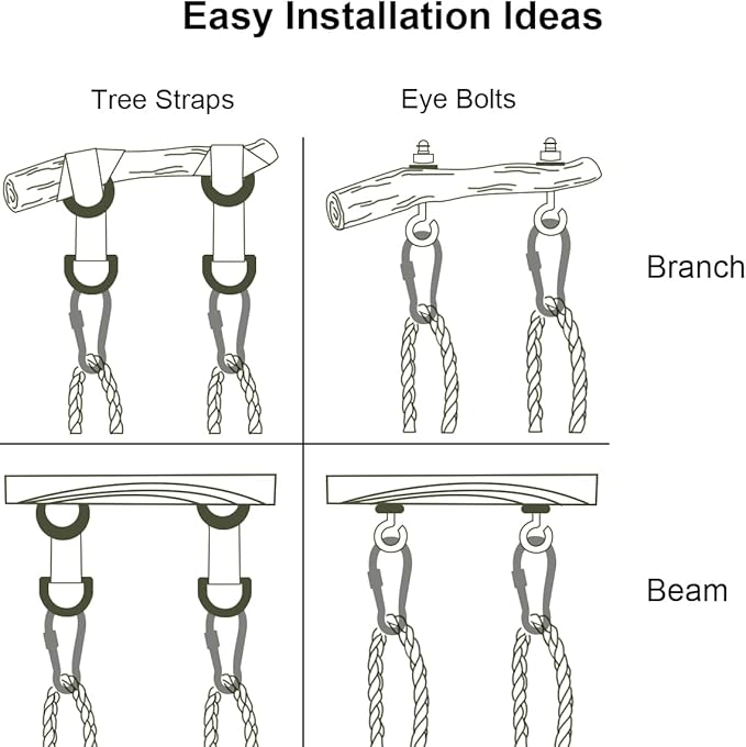 Set of 2 Tree Swing Safer Nylon Ropes 40 inch Indoor Outdoor Hammock Tree Swinging Chair Straps with Heavy Duty Stainless-Steel Carabiner Hanging Kit