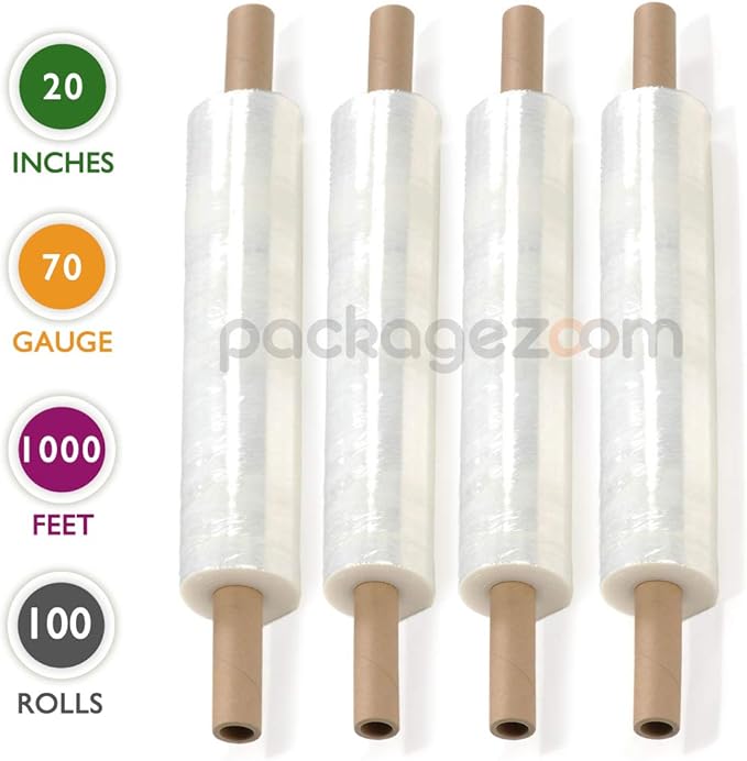 100 Rolls 20” x 1000 FT Stretch Wrap 70 Gauge Packing Wrap with Handle, Clear