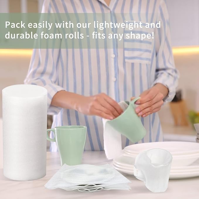 Moving Supplies, Foam Wrap Roll 16" Wide x 160' Length, For Protecting Fragile Articles,Furniture,Transportation Packing,Stuffing of Carton,with 60 Fragile Stickers (16"160')