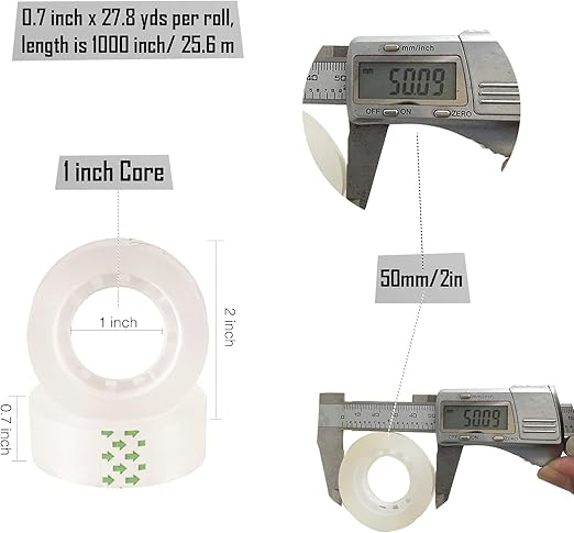 36 Pack Clear Tape Transparent Tape Refills Rolls Each Roll 3/4 x 1000 Inches, 1 inch Core, for Office, Home, School