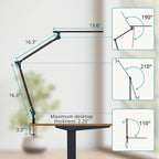 UPLIFTDESK E7 LED Desk Lamp with Clamp, Black Lamp with Silver Base