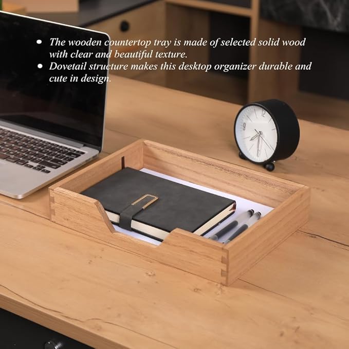 Wood Letter-Size Tray for Office Desktop Organizer - Wooden Front-Load Documents Tray for Mail, Paper, File, Magazine, Pen,Notebook Storage Paper Holder Trays Light(DGTU-LT)