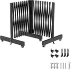 12.2FT Black Industrial Metal Expandable Barricade，Retractable Traffic Fence with Casters, Folding Security Gate，Portable Barricade Gate for Construction Area, Traffic Control, Cordon