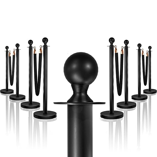 8PCS Black Stanchions Posts with 4PCS 5 ft Black Velvet Rope, Black Velvet Rope Stanchion Set Crowd Control Barriers, Stanchions and Velvet Ropes Red Carpet Poles for Party Supplies
