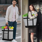 2Pk Insulated Reusable Tote Bag for Grocery Shopping for Women/Men, Pizza/Food Delivery Bag to Keep Food Cold/Hot for Professional Food Carriers, Cooler bags for Travel/Beach/Picnic, Grey