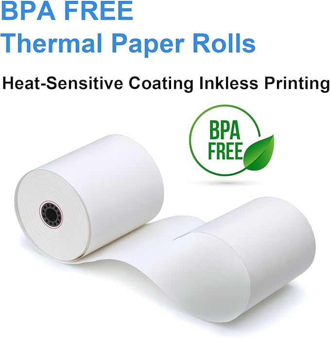 3 1/8 Thermal Paper Receipt Rolls (50 Pack) 55 GSM Premium Quality, BPA Free Receipt Paper Compatible with Most POS Systems, Cash Registers, Thermal Receipt Rolls