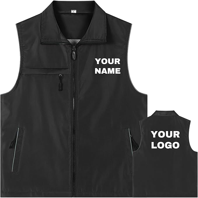YOWESHOP Lightweight Zip-Up Safety Vest with Pockets for Outdoor Activities,Custom Logo Sleeveless Windbreaker