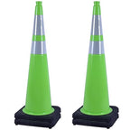 OrangeStar 36" Large Traffic Cones 4-Pack, Green Safety Cones with 2 Reflective Collars, Weighted Base for Highway, Roadwork, Construction, Warehouse Safety, Parking Lots, Indoor & Outdoor Use