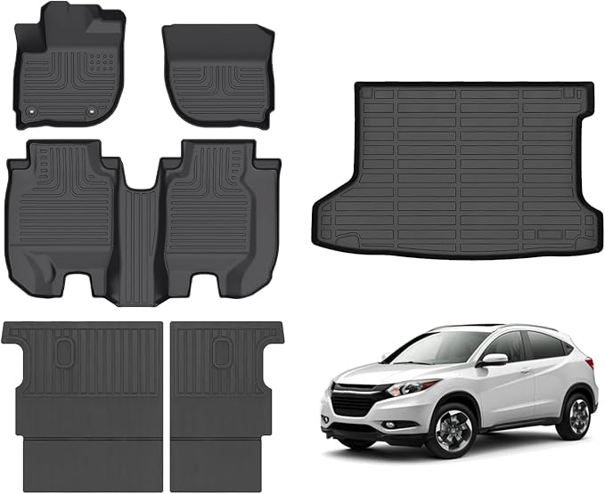 Hutisya-Floor Mats & Cargo Liner with Backrest Set Fit for Honda HR-V 2016-2022 FWD All Weather Protection Anti-Slip & Durable TPE Full Set Liners Automotive Accessories-Black